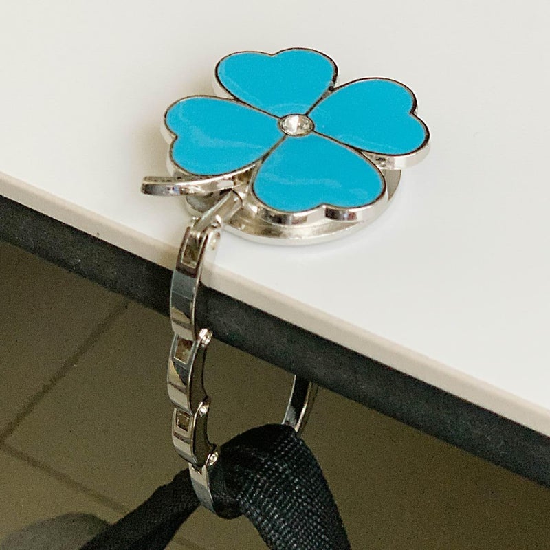 ROFLYER Four Leaf Clover Design Foldable Handbag Hanger Folding Purse Table Hook Holder (Blue) - Image 5